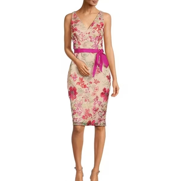 Eliza J Floral Embroidered V Neckline Sleeveless Sheath Dress - Picture 1 of 8